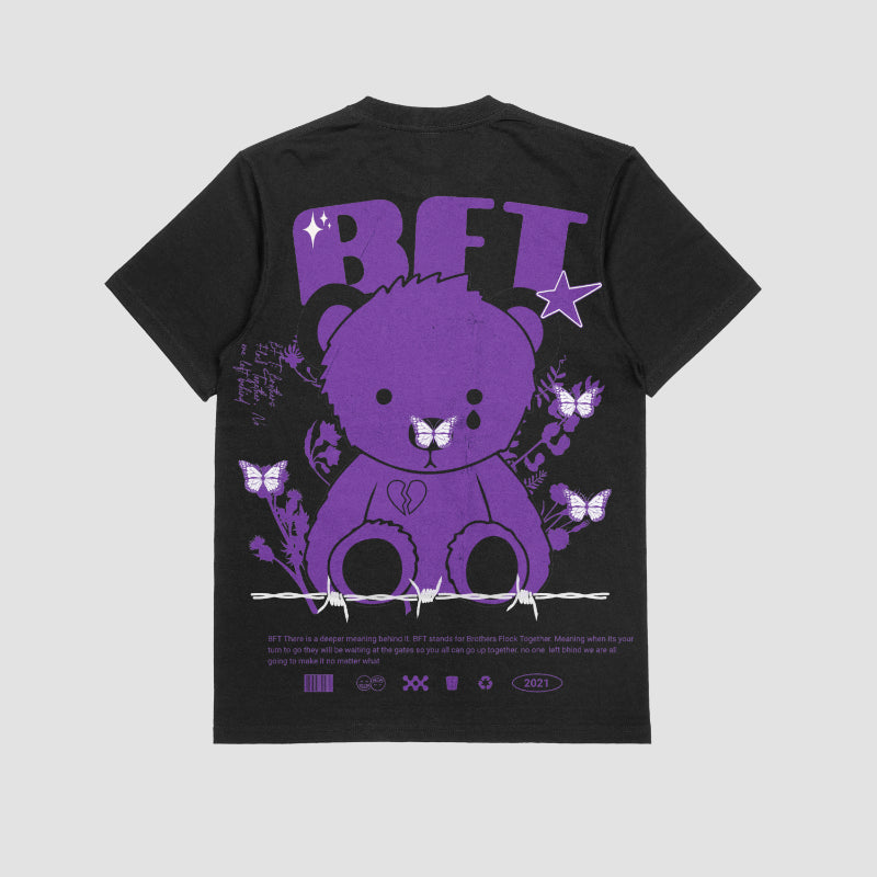 Purple/black BFT Broken Heart Teddy Bear T-Shirt